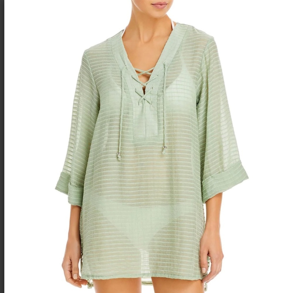 J. Valdi Lace Up Shirt Swim Cover Up in Sage Size Small NEW